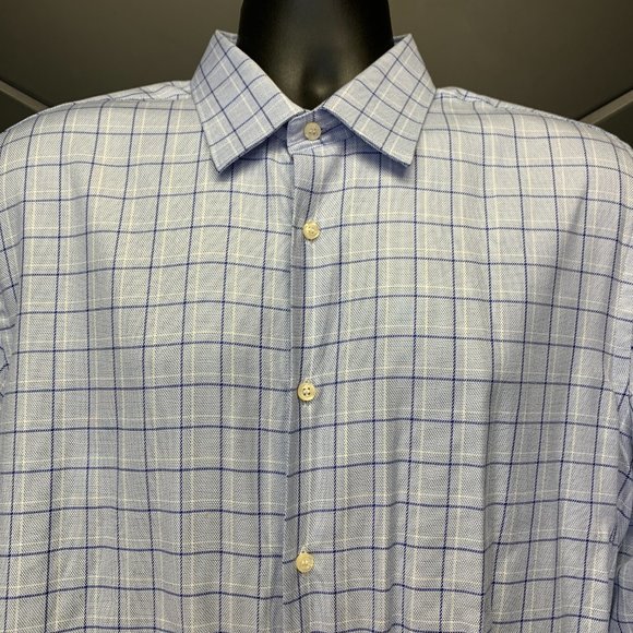 -Used! Mens Zara Checkered Light Blue Slim Fit Long Sleeve Button Up Size XL - Picture 2 of 4
